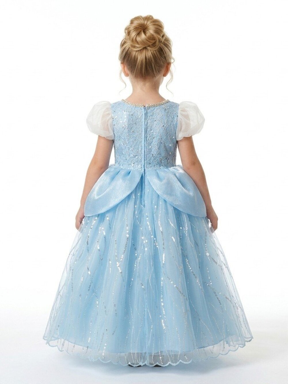 Girls Cinderella Princess Costume Dress Ice Blue Lace Tulle Birthday Party - Picture 2 of 3